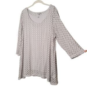 JM‎ Collection Layered Top Women's Size 2X Silver Gray Open Knit Neutral Coastal